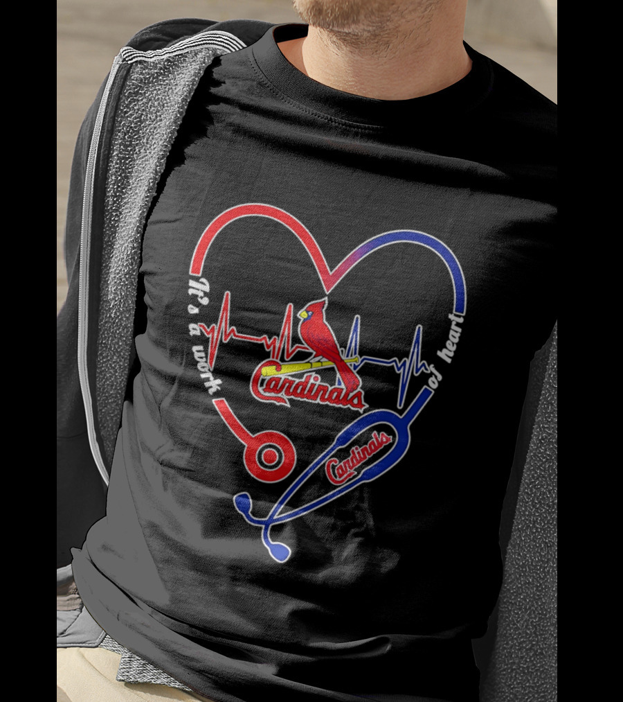 St. Louis Cardinals Heartbeat Stethoscope It's A Work Of Heart 2026 T-Shirt