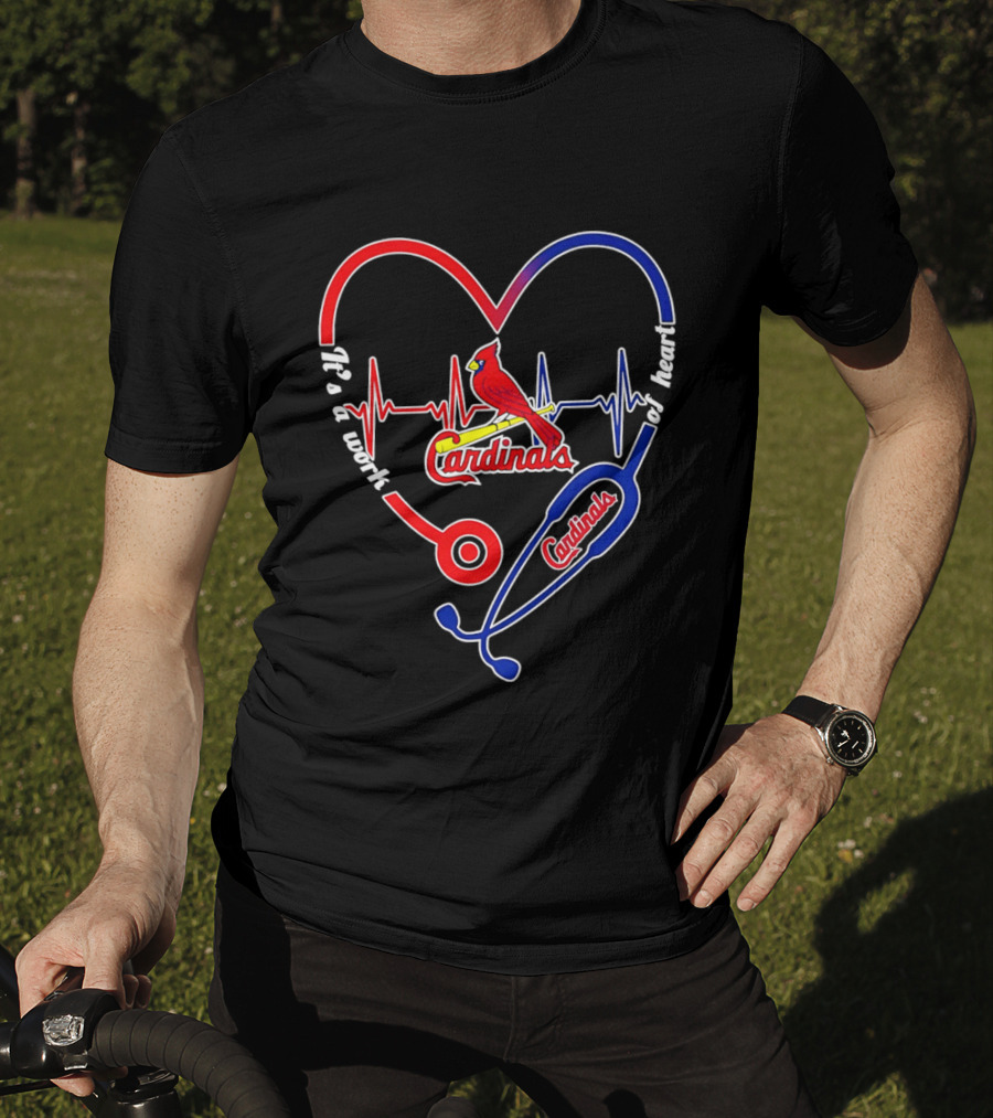 St. Louis Cardinals Heartbeat Stethoscope It's A Work Of Heart 2026 T-Shirt