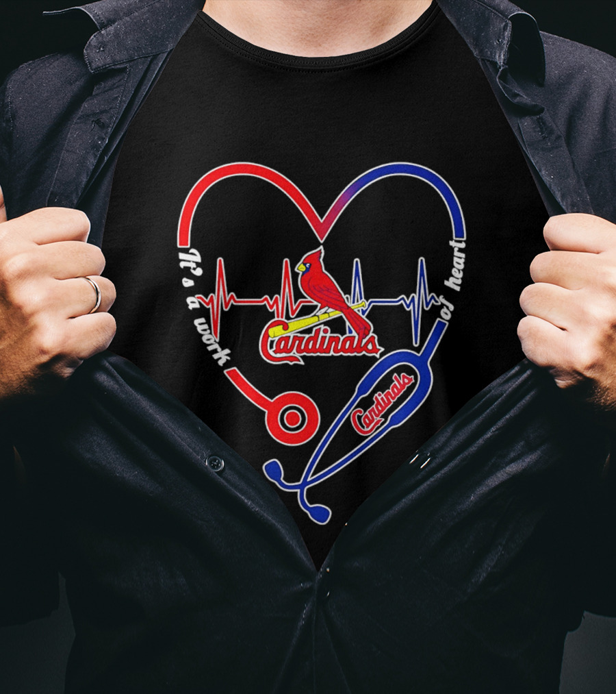 St. Louis Cardinals Heartbeat Stethoscope It's A Work Of Heart 2026 T-Shirt
