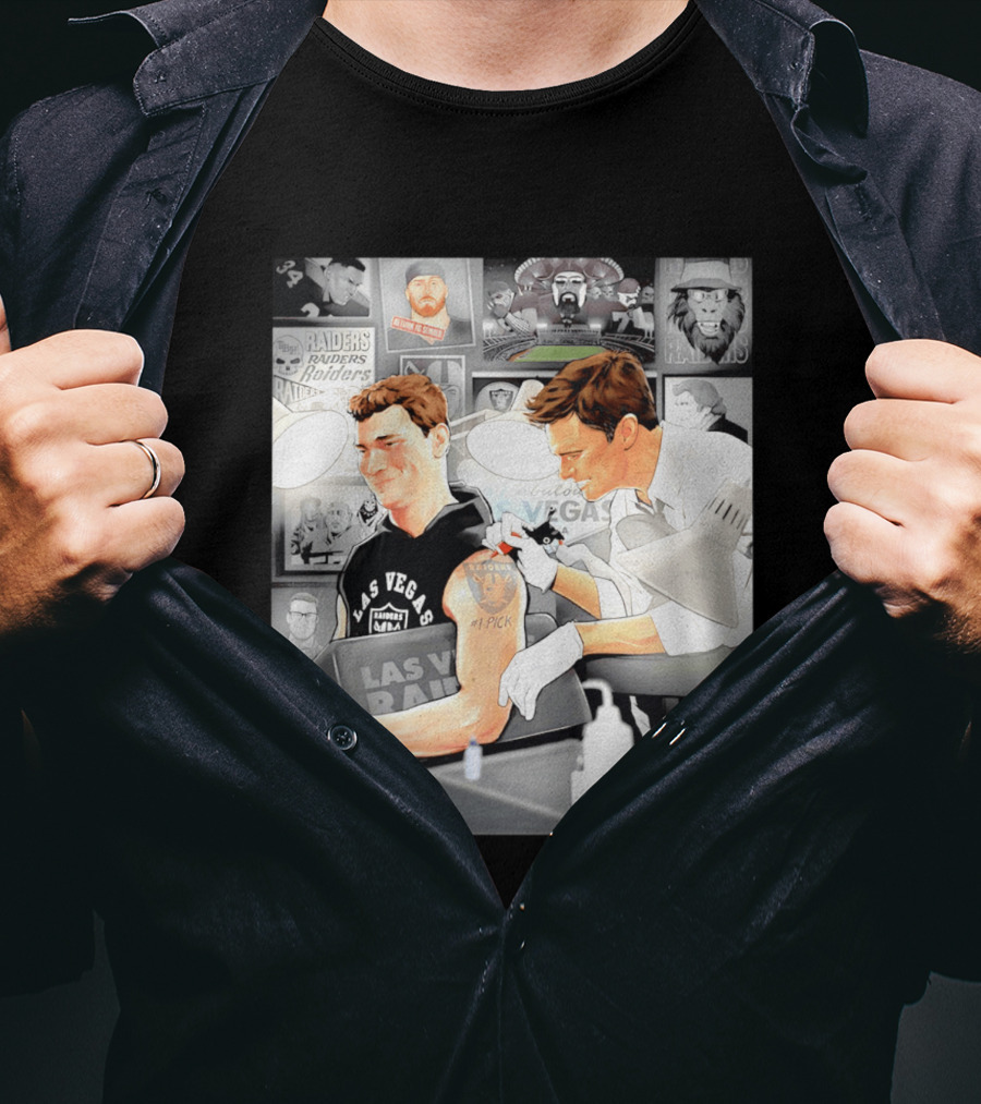 Las Vegas Raiders Fernando Mendoza Tom Brady Tattoo Moment With Raiders Art And Iconic Characters T-Shirt