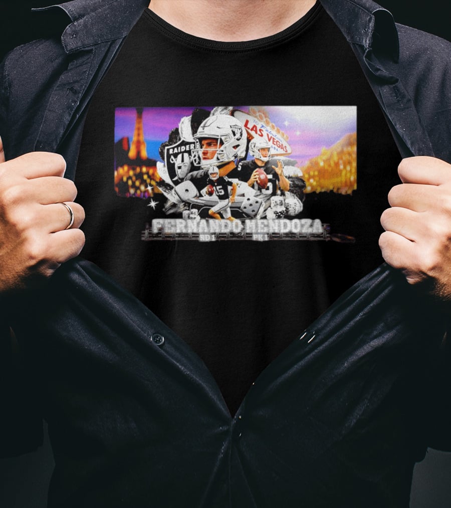 Fernando Mendoza Raiders Las Vegas Lights Casino Dice Football Draft T-Shirt