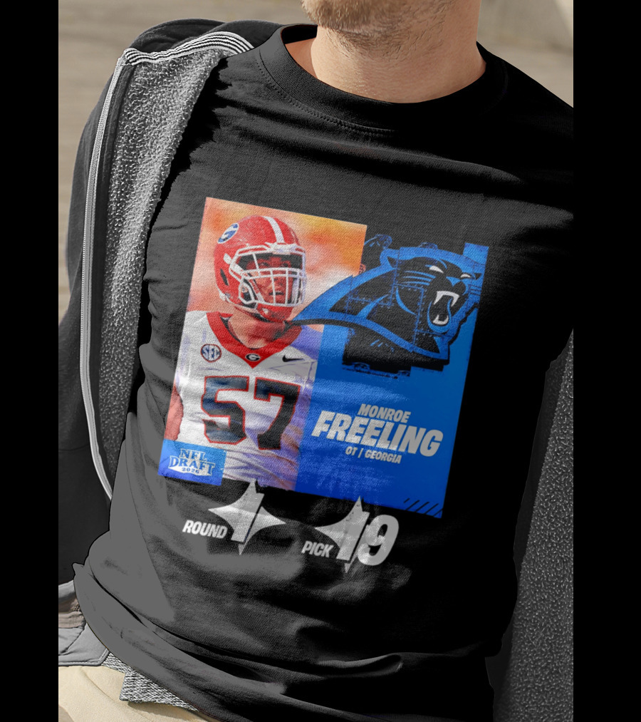 Monroe Freeling Georgia OT Round 1 Pick 19 Carolina Panthers 2026 NFL Draft T-Shirt