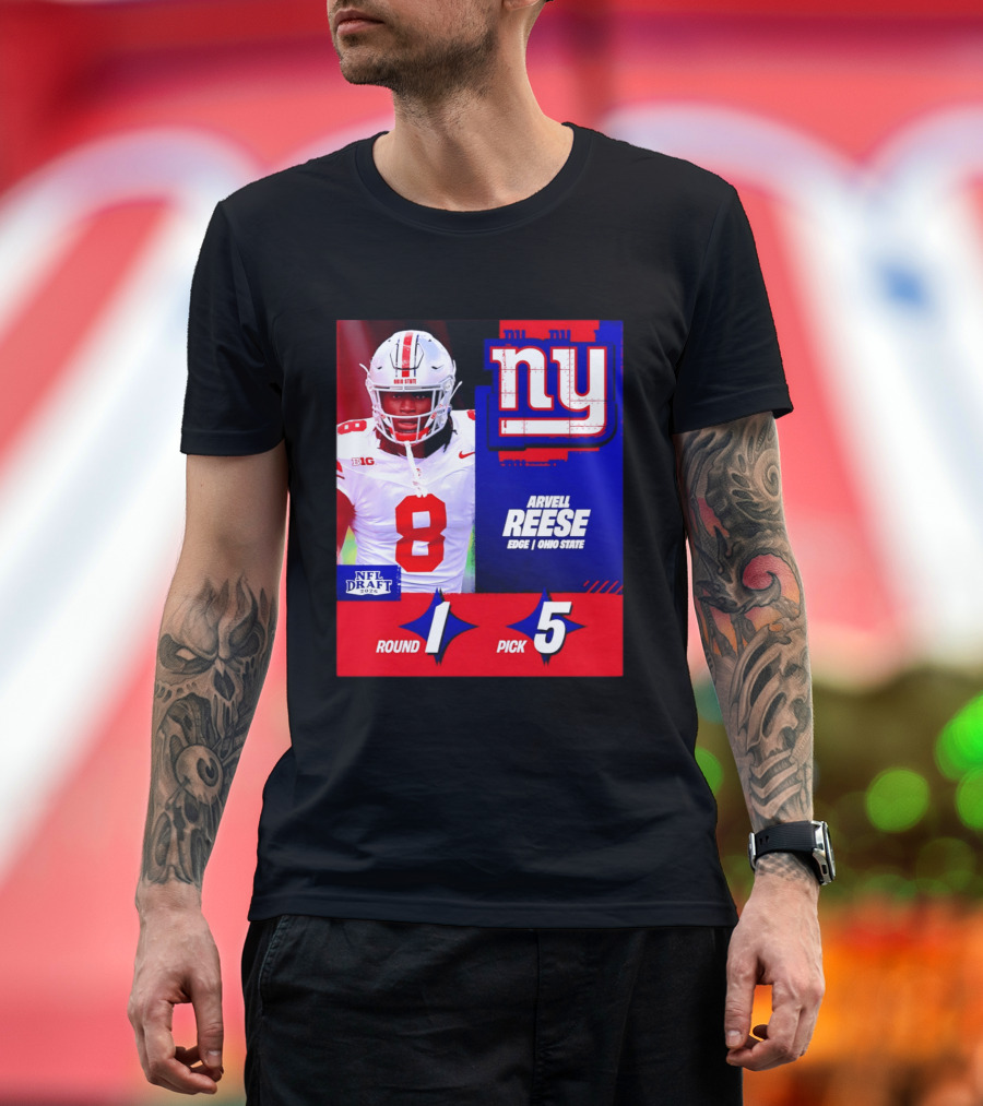 New York Giants NFL Draft 2026 Arvell Reese Ohio State Round 1 Pick 5 T-Shirt