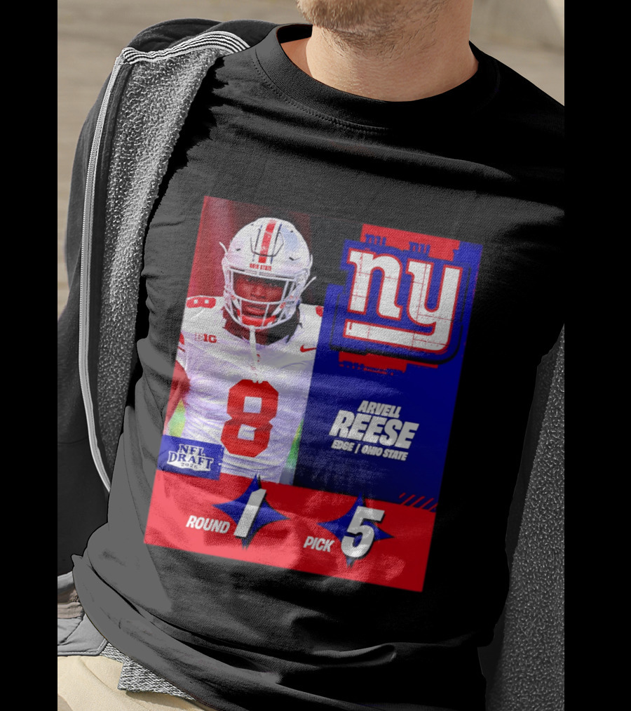 New York Giants NFL Draft 2026 Arvell Reese Ohio State Round 1 Pick 5 T-Shirt