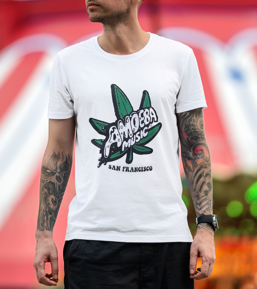 Amoeba Music San Francisco Cannabis Leaf Peace Through Music T-Shirt