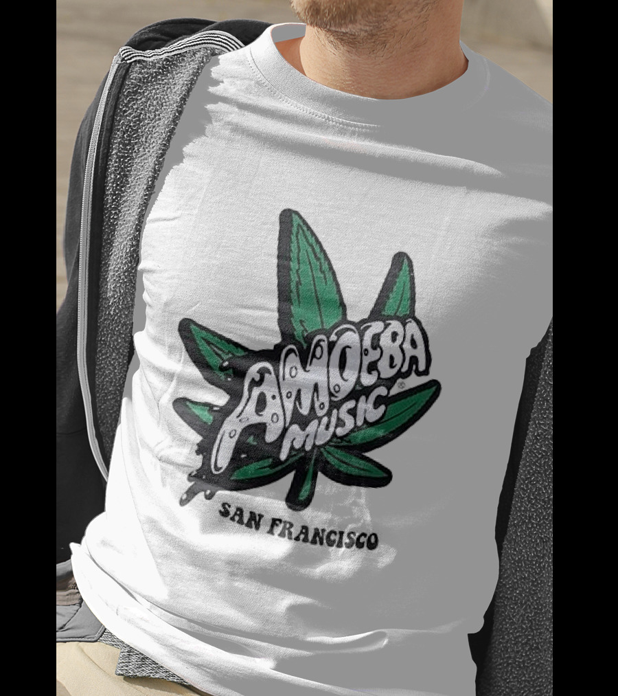 Amoeba Music San Francisco Cannabis Leaf Peace Through Music T-Shirt