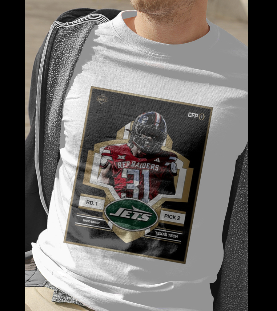 New York Jets Draft 2026 Texas Tech Red Raiders David Bailey Round 1 Pick 2 T-Shirt