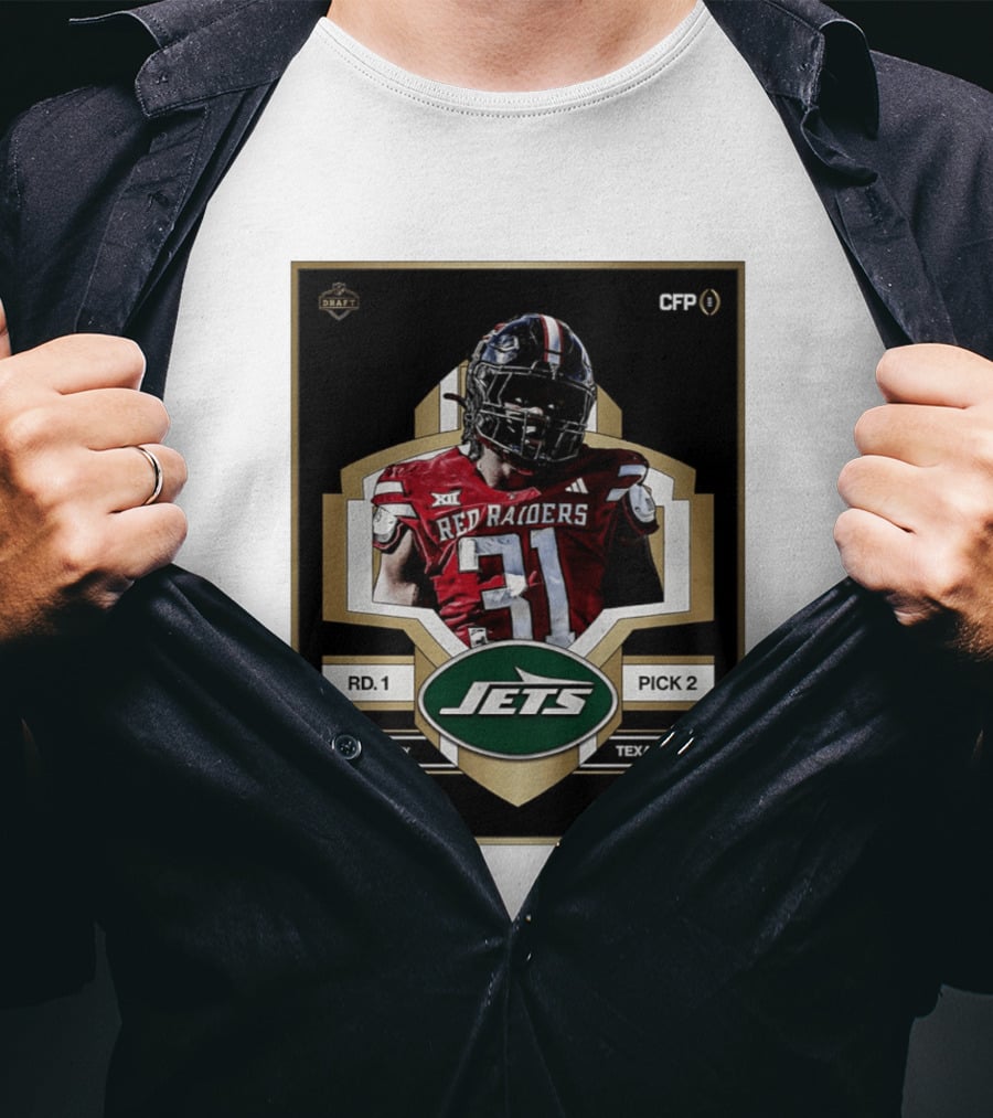 New York Jets Draft 2026 Texas Tech Red Raiders David Bailey Round 1 Pick 2 T-Shirt