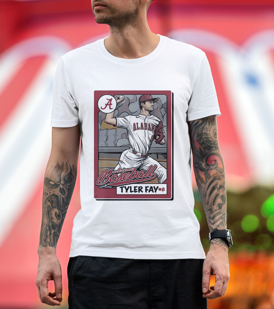 Alabama Crimson Tide Baseball Tyler Fay #8 Cartoon Card T-Shirt