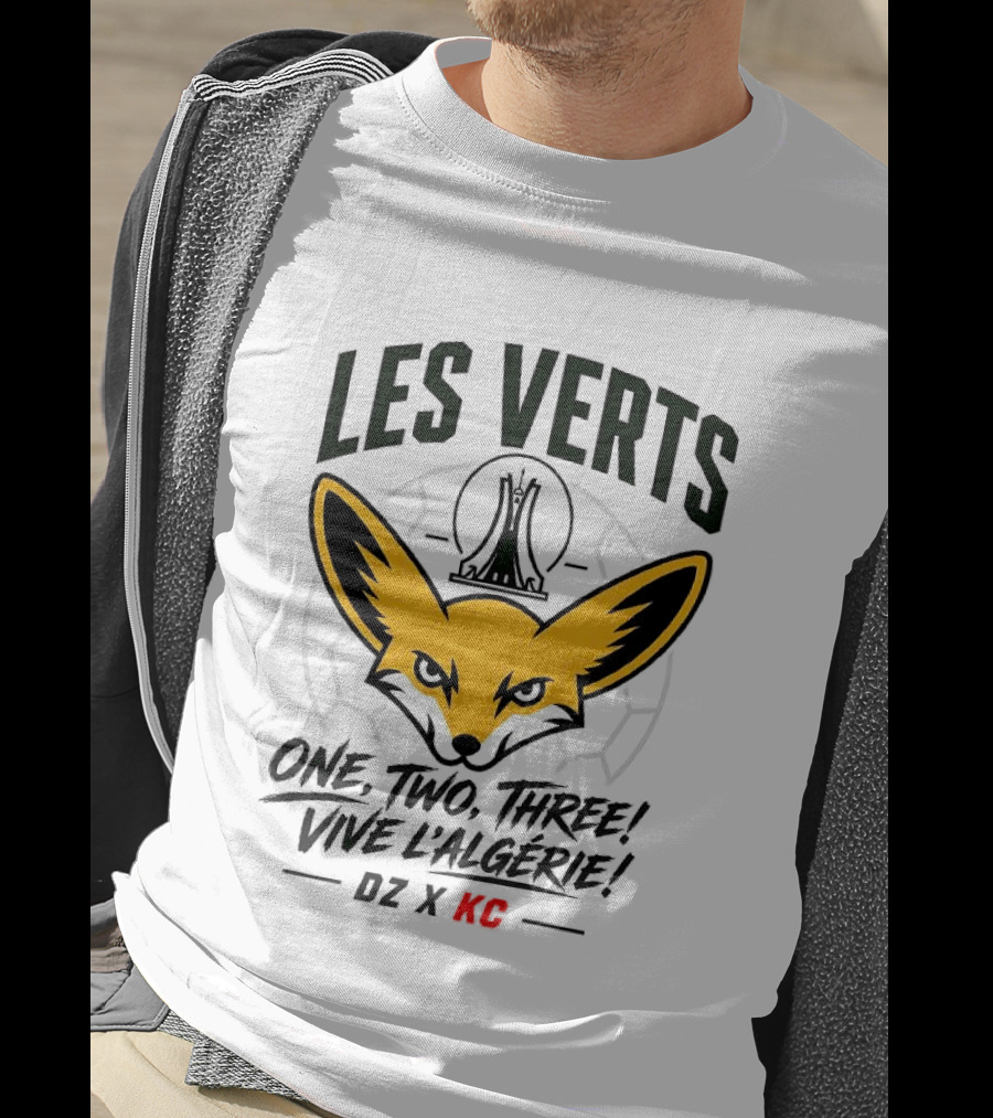 Les Verts One Two Three Vive L'Algérie DZ X KC Fennec Fox Soccer T-Shirt