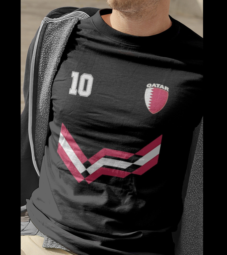 Akram Afif Qatar 10 Soccer Badge Red Chevron T-Shirt