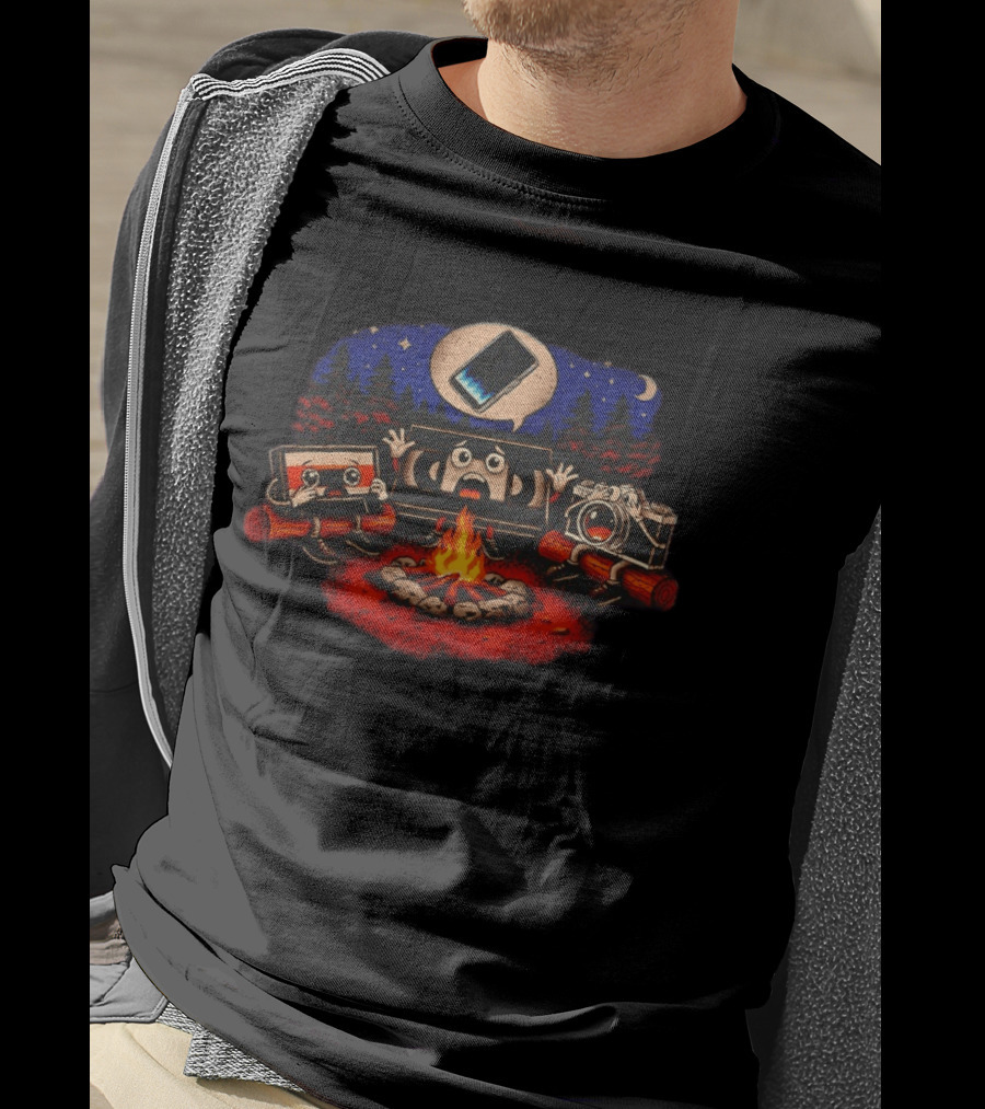 Analog Friends Tape Camera TV Scary Campfire Smartphone Story Night T-Shirt