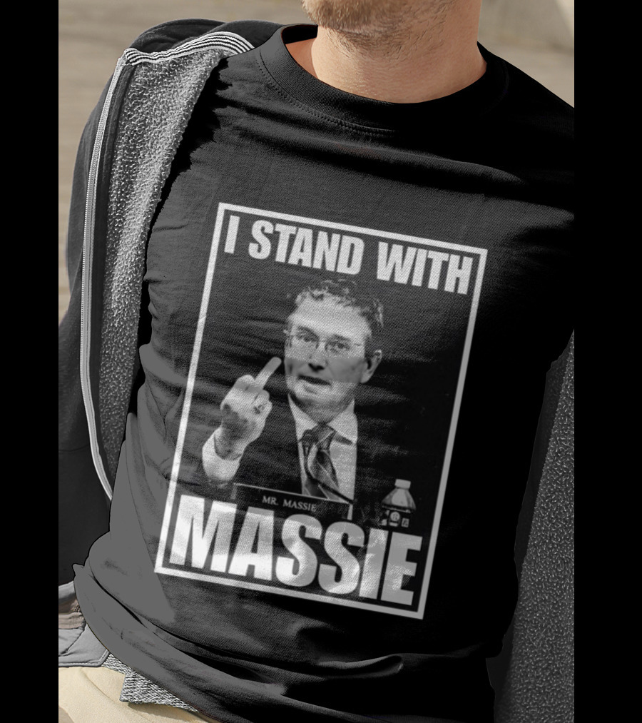 I Stand With Mr. Massie White Bold Text Black T-Shirt