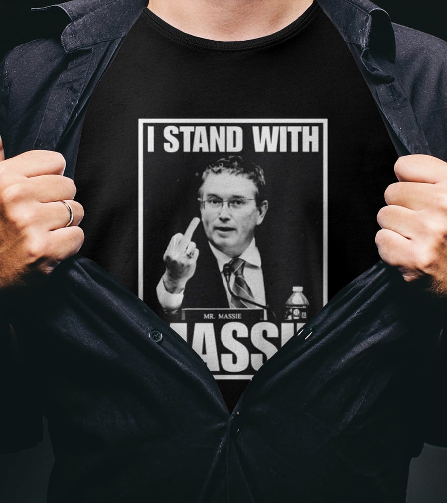 I Stand With Mr. Massie White Bold Text Black T-Shirt