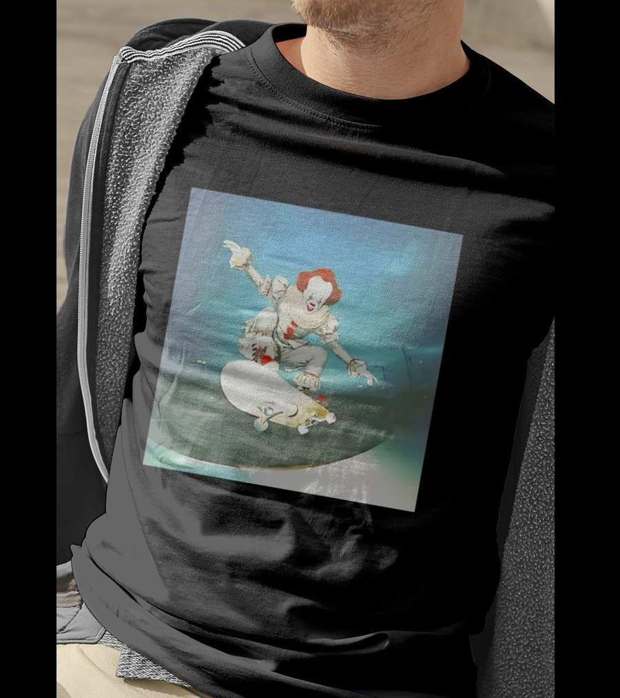 Pennywise Skateboard Night Scene Iconic Clown Performing Skateboarding Trick T-Shirt