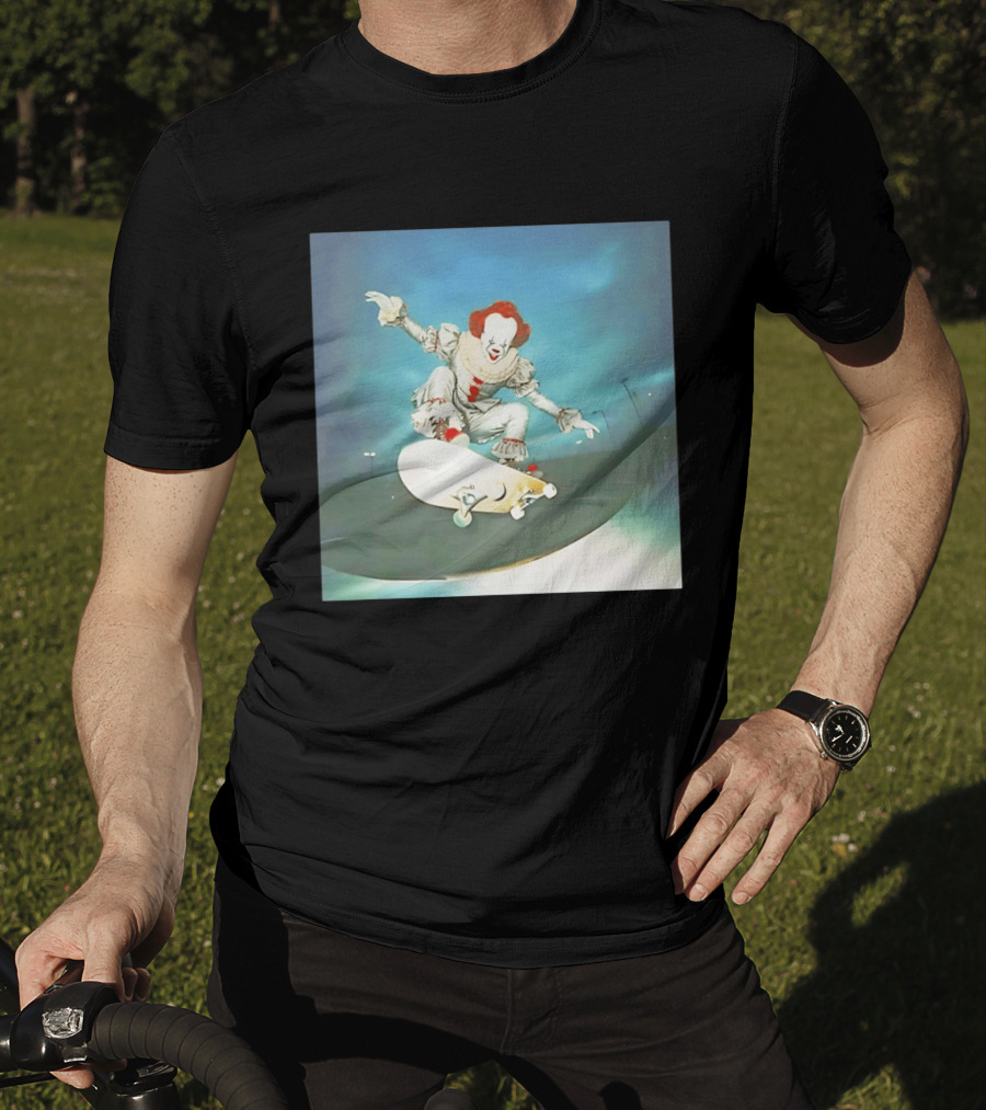 Pennywise Skateboard Night Scene Iconic Clown Performing Skateboarding Trick T-Shirt