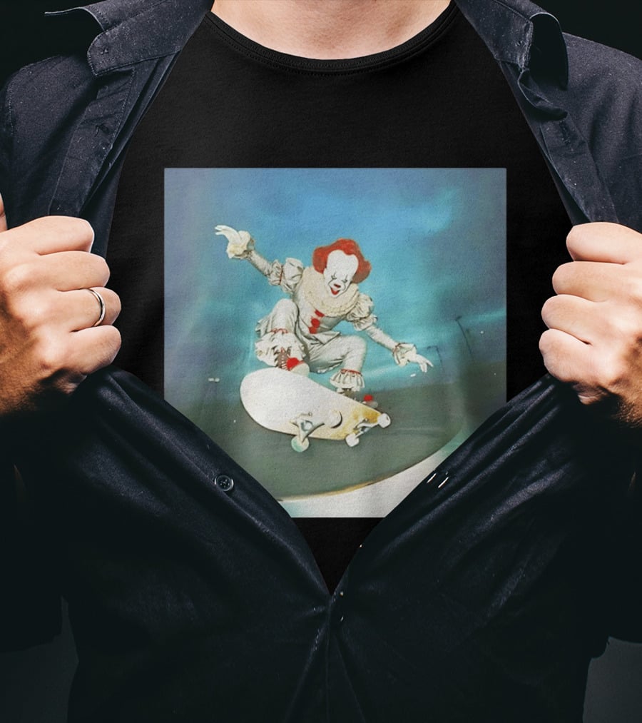 Pennywise Skateboard Night Scene Iconic Clown Performing Skateboarding Trick T-Shirt