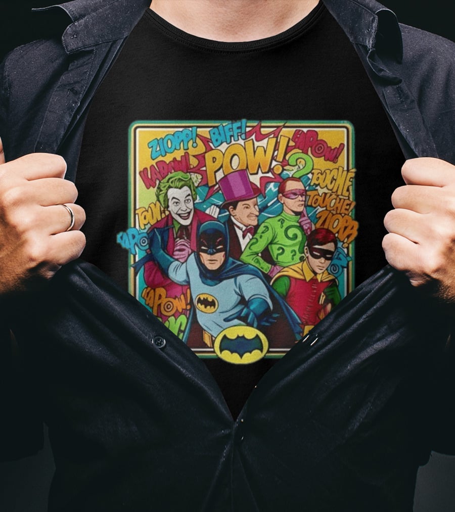 Batman Holy 50 Years POW BANG Joker Riddler Robin Comic T-Shirt