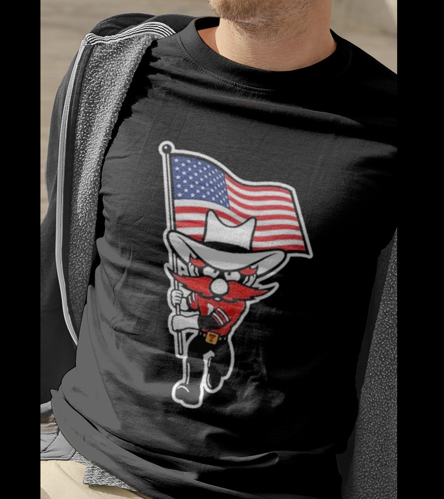 Raider Red American Flag Cowboy Cartoon Running T-Shirt