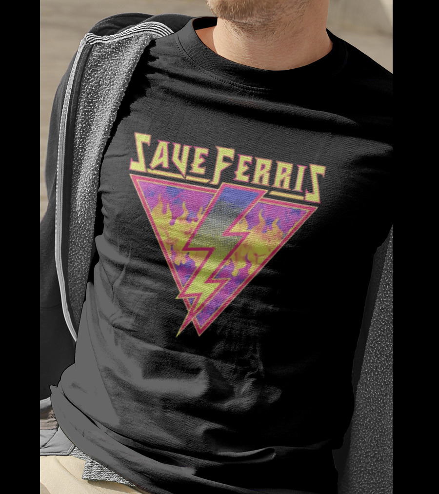Save Ferris Lightning Bolt Retro 80s Flames T-Shirt