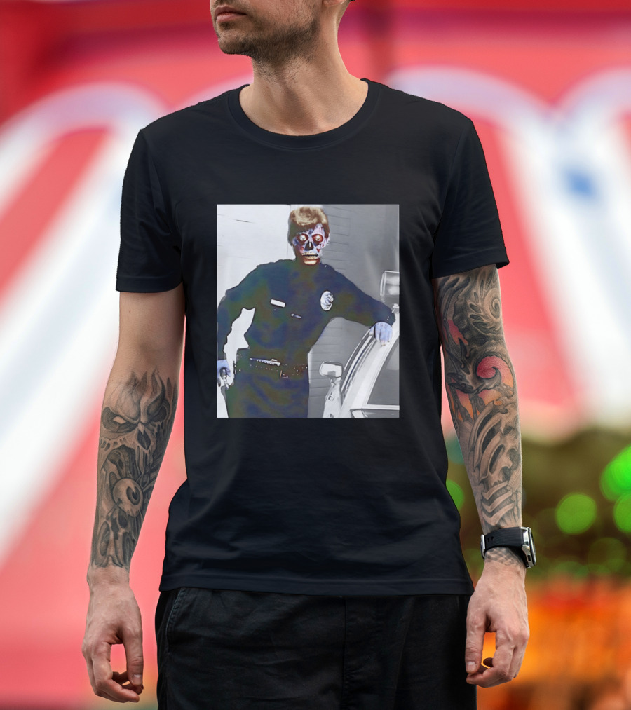 Skeleton Alien Cop They Live 80s Movie Police T-Shirt