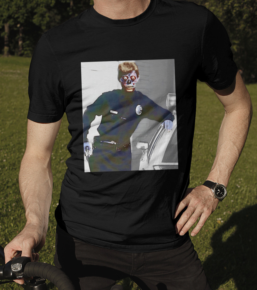Skeleton Alien Cop They Live 80s Movie Police T-Shirt