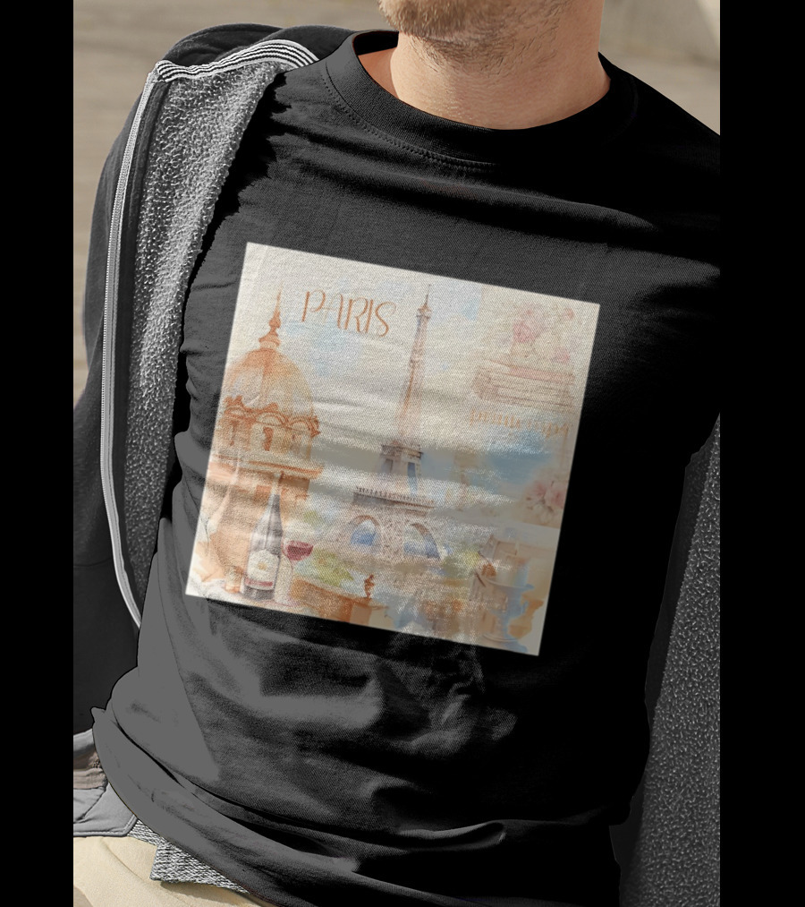 Paris Printemps Eiffel Tower Wine Flowers Books T-Shirt