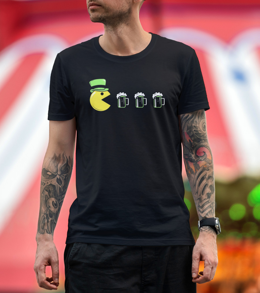 St Pacman's Day St Patrick's Day Beer And Classic Video Game Celebration T-Shirt
