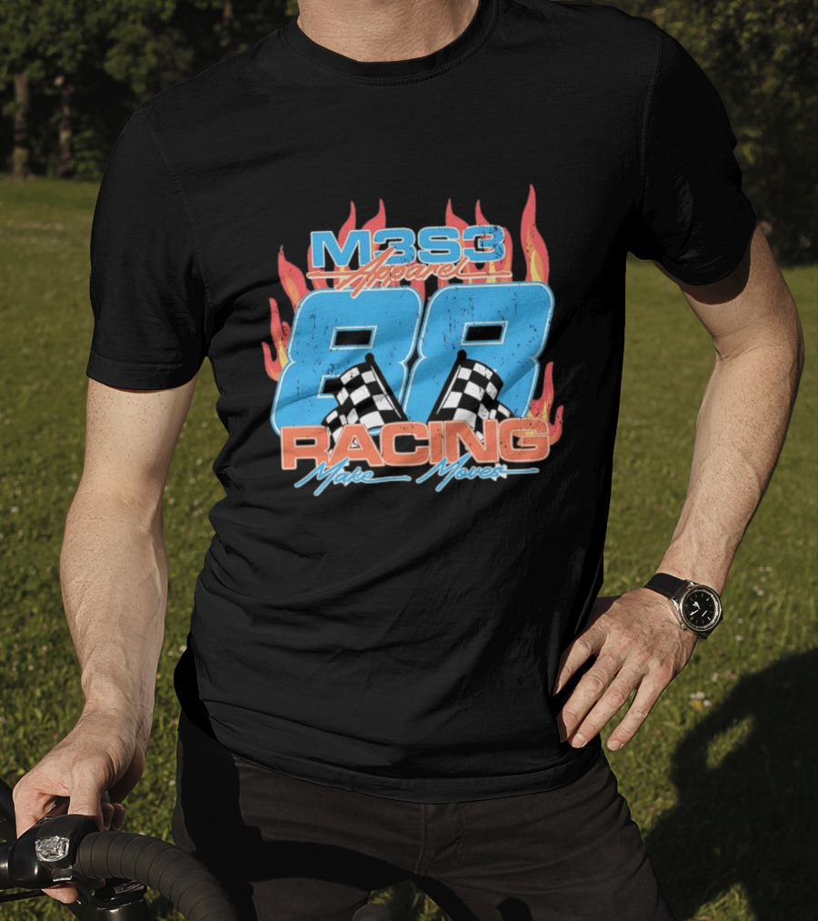 M3S3 Apparel 88 Racing Make Moves Racing Flames Checkered Flags T-Shirt