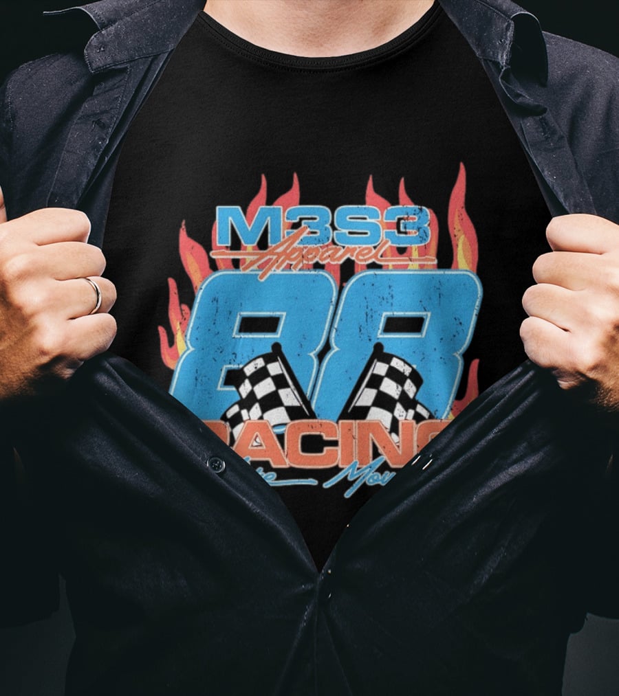 M3S3 Apparel 88 Racing Make Moves Racing Flames Checkered Flags T-Shirt