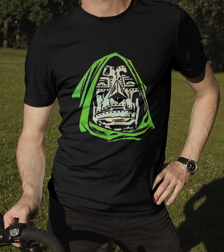 Victor Von Doom Dr Doom Comic Face Drawing Green Hood T-Shirt