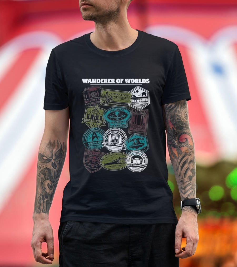 Wanderer Of Worlds Travelers Interdimensional Passport Stamps Portal Adventures T-Shirt