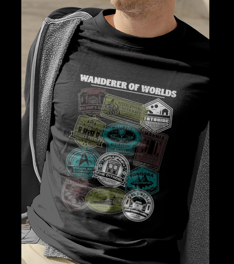 Wanderer Of Worlds Travelers Interdimensional Passport Stamps Portal Adventures T-Shirt