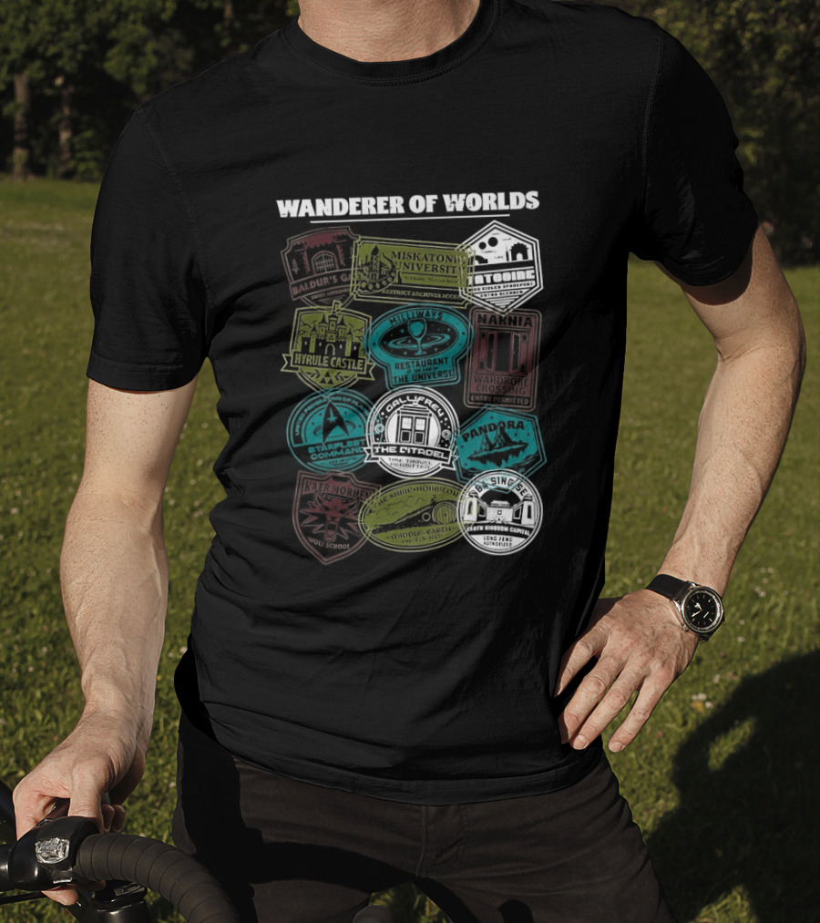 Wanderer Of Worlds Travelers Interdimensional Passport Stamps Portal Adventures T-Shirt