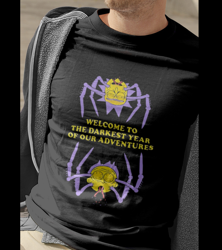 Welcome To The Darkest Year Of Our Adventures Purple And Yellow Cartoon Creatures T-Shirt