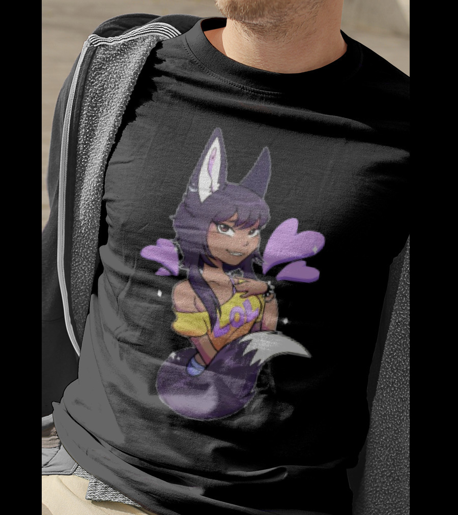 SaraWolf Wolf Girl Lover LOL Purple Hearts Playful Vibes T-Shirt