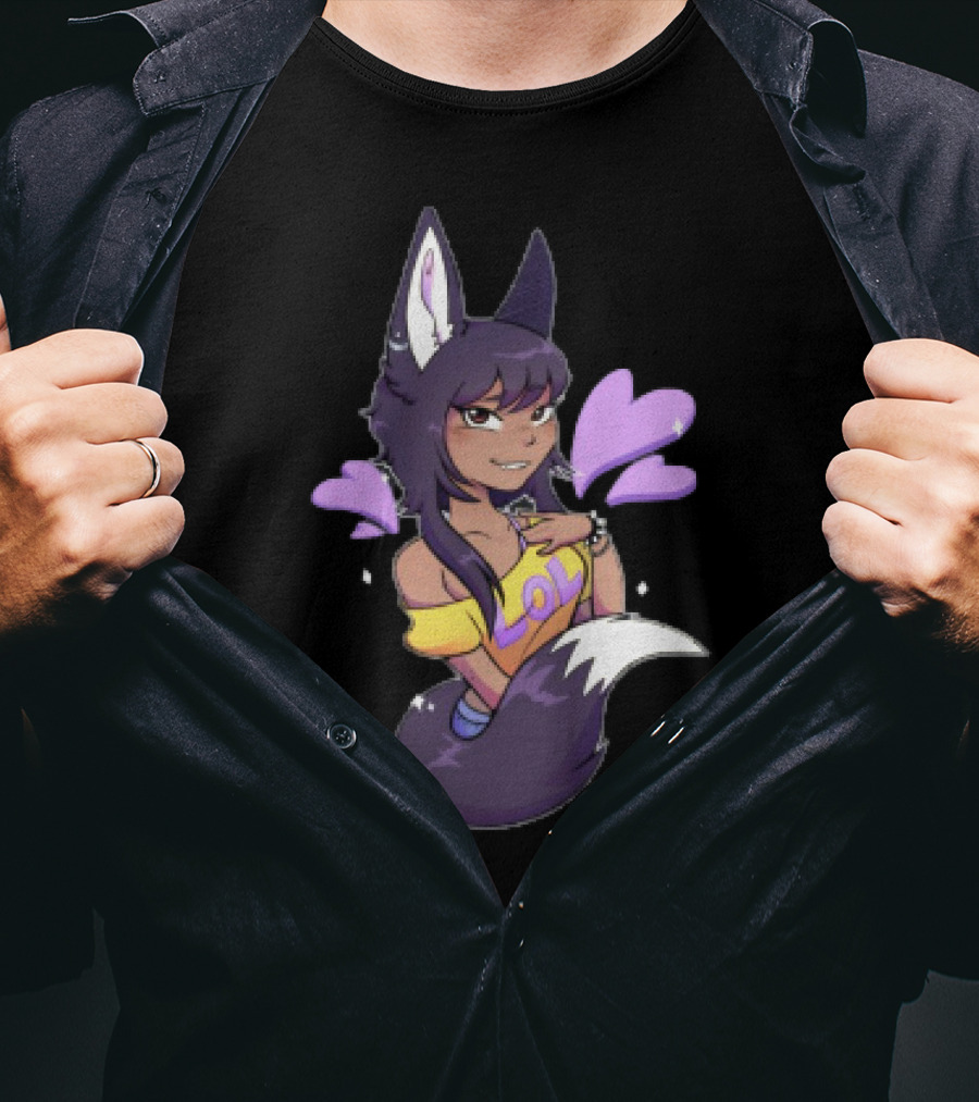 SaraWolf Wolf Girl Lover LOL Purple Hearts Playful Vibes T-Shirt