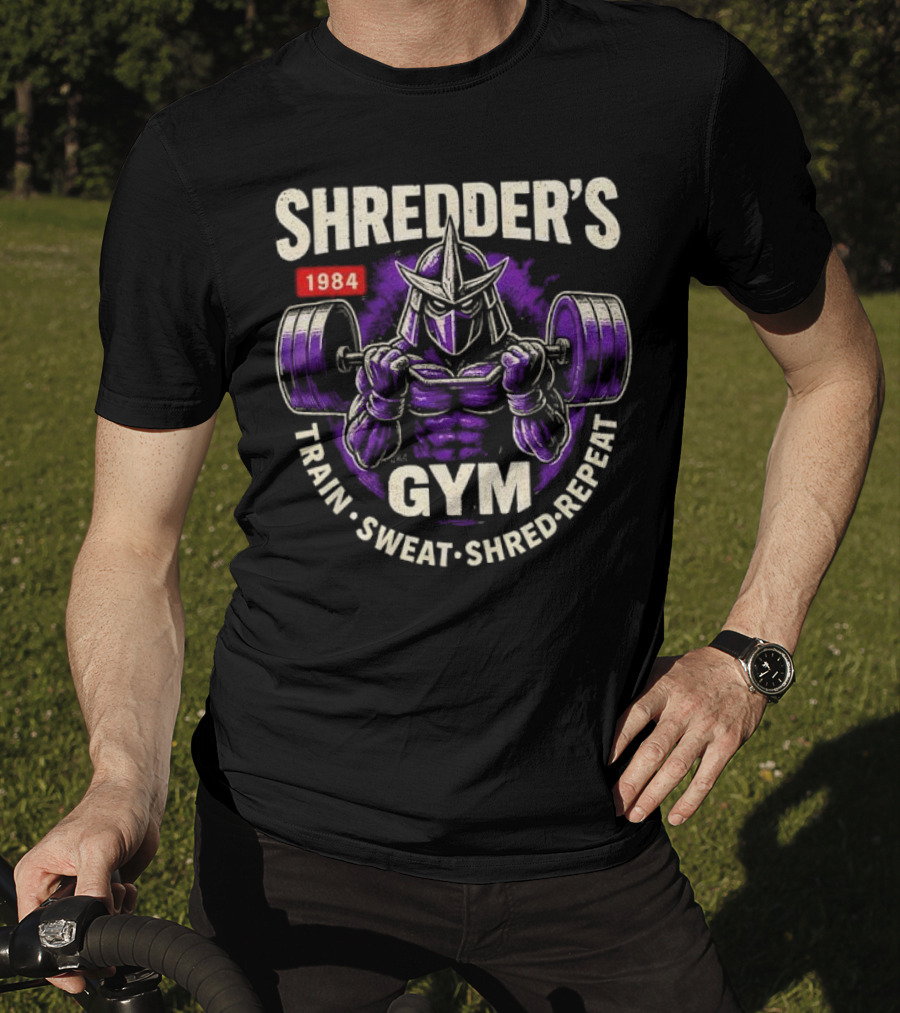 Shredder's 1984 Gym Train Sweat Shred Repeat Ninja Warrior Fitness T-Shirt