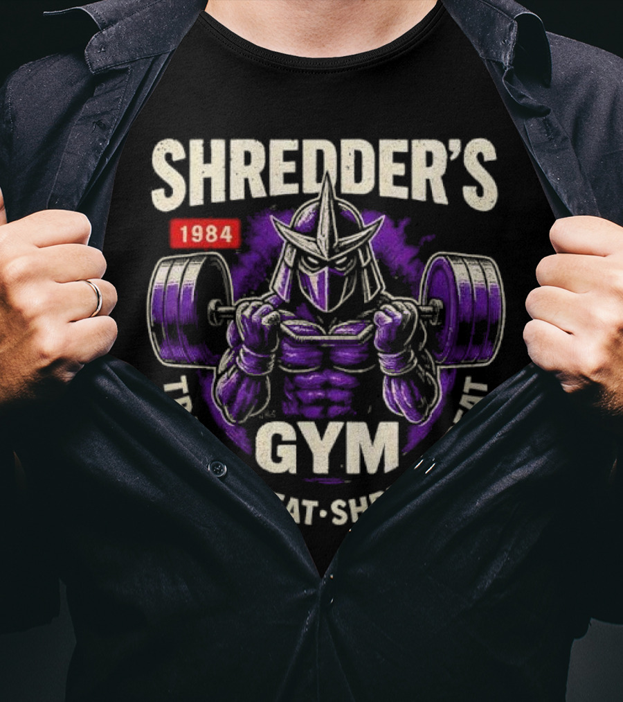 Shredder's 1984 Gym Train Sweat Shred Repeat Ninja Warrior Fitness T-Shirt