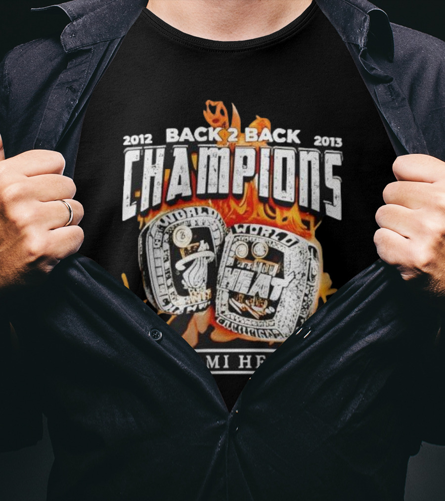 2012 2013 Back 2 Back Champions Miami Heat Rings T-Shirt