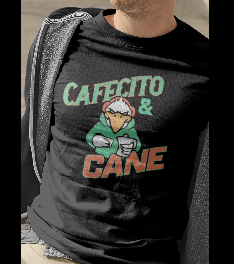 Cafecito And Cane Miami Hurricanes Mascot Holding Coffee Graphic T-Shirt