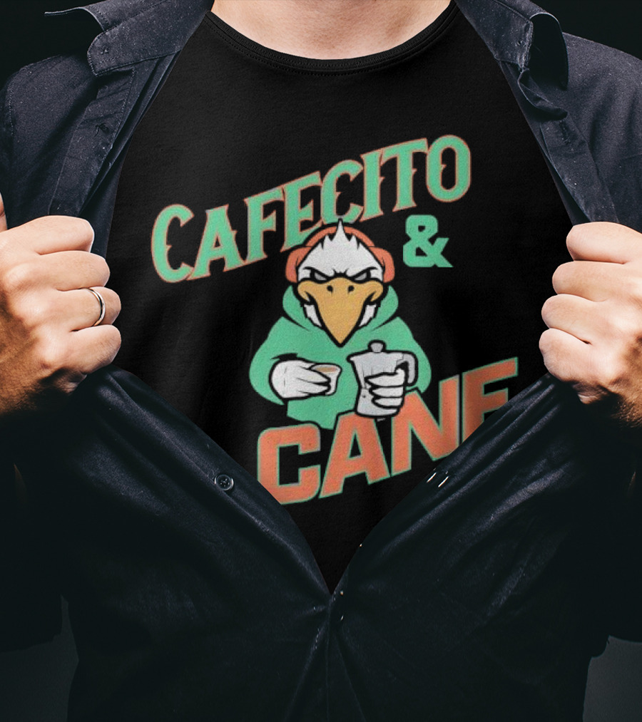 Cafecito And Cane Miami Hurricanes Mascot Holding Coffee Graphic T-Shirt