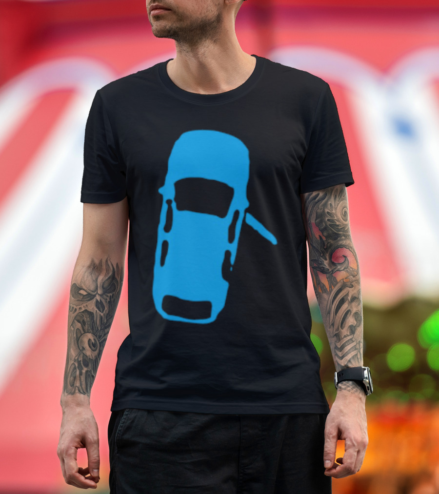 Door Ajar Blue Car Overhead Angle Vintage Style T-Shirt