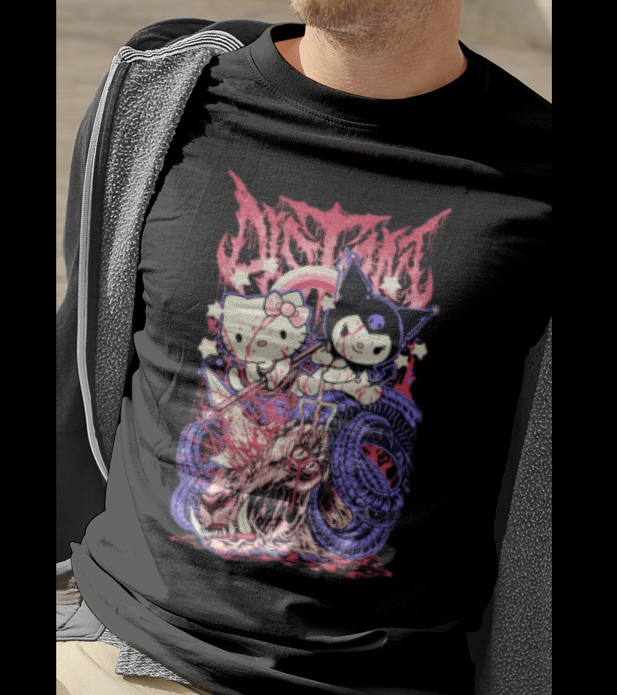 Distant Kitties New Hello Kuromi Gothic Horror Fusion T-Shirt