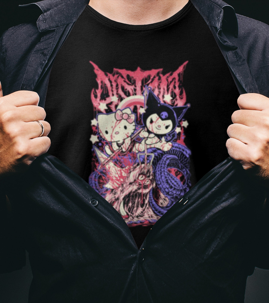 Distant Kitties New Hello Kuromi Gothic Horror Fusion T-Shirt