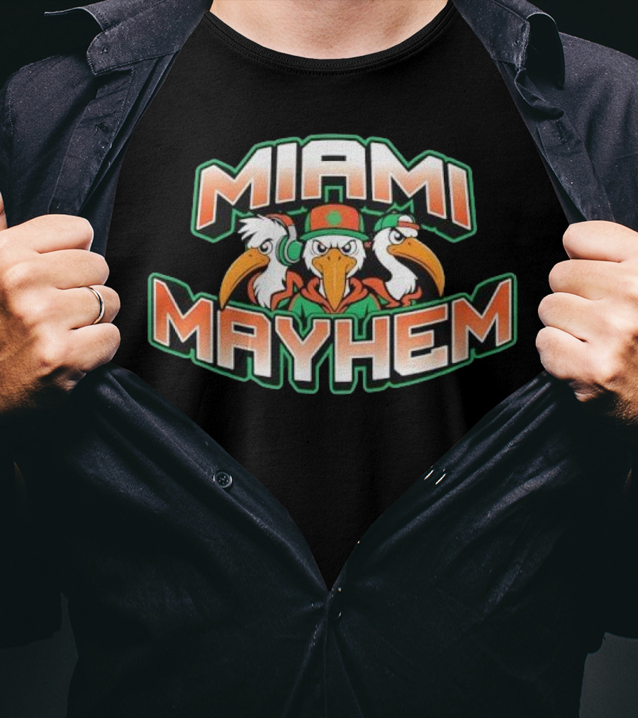 Miami Mayhem Bird Trio With Headphones And Attitude T-Shirt