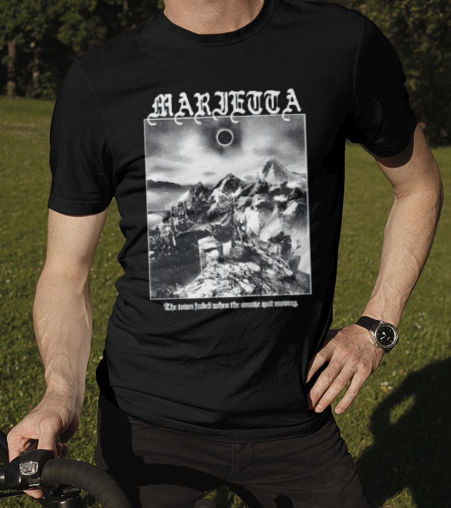Marietta The Town Faded Eclipse Over Mountains And Town T-Shirt