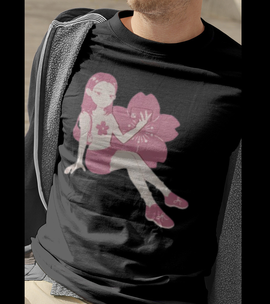 Mandys Brown Anime Style Girl Sakura Blossom Pattern T-Shirt