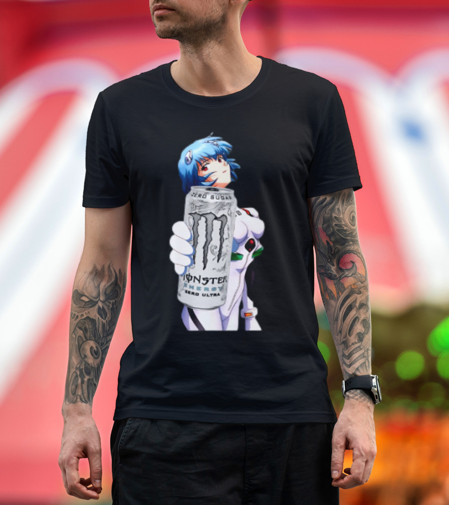 Rei Monster Energy Zero Ultra Crossover With Blue Hair Anime Character T-Shirt