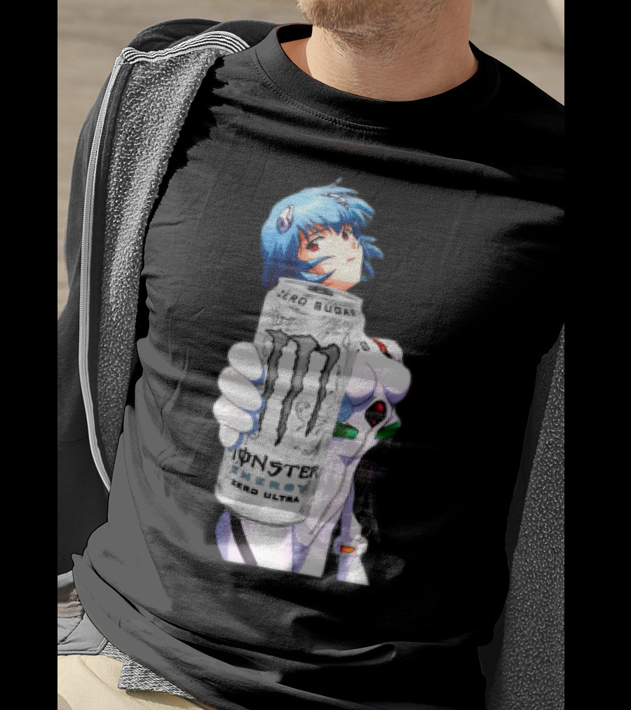 Rei Monster Energy Zero Ultra Crossover With Blue Hair Anime Character T-Shirt